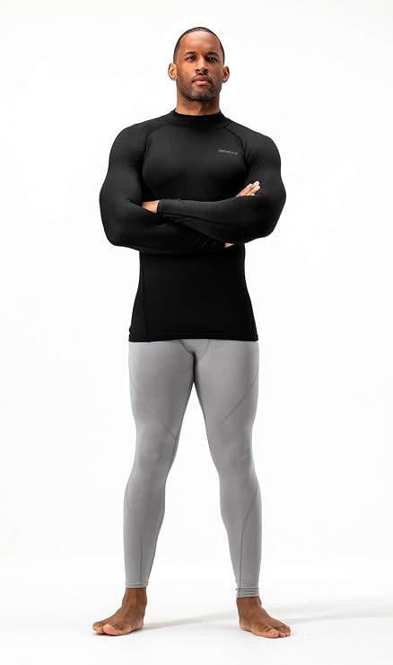 DEVOPS 2 Pack Men's Thermal Mock Neck Long Sleeve Compression Shirts Fleece Lined Undershirt Base Layer Tops