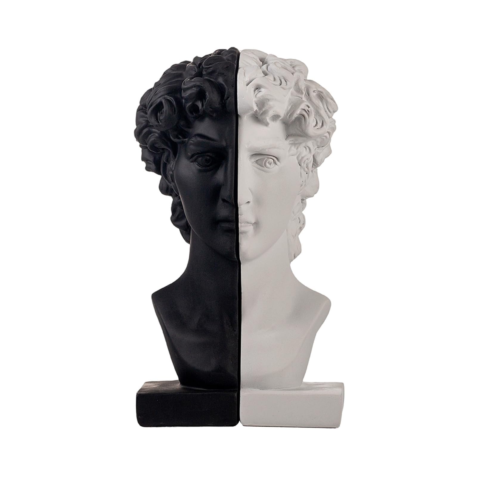YUZDNM Decorative Bookends, Heavy Duty Half-and-Half Book Ends Non-Slip, Classical Artistic Sculpture for Office Home Bookshelf Decor, Black & White