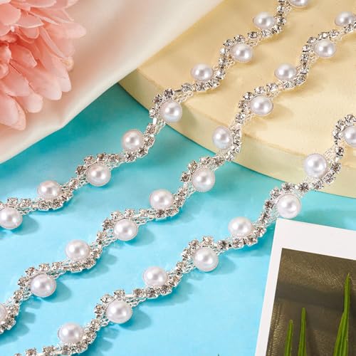 Cadena de perlas blancas de 12mm con diamantes de imitación Beadthoven 1 yarda 8