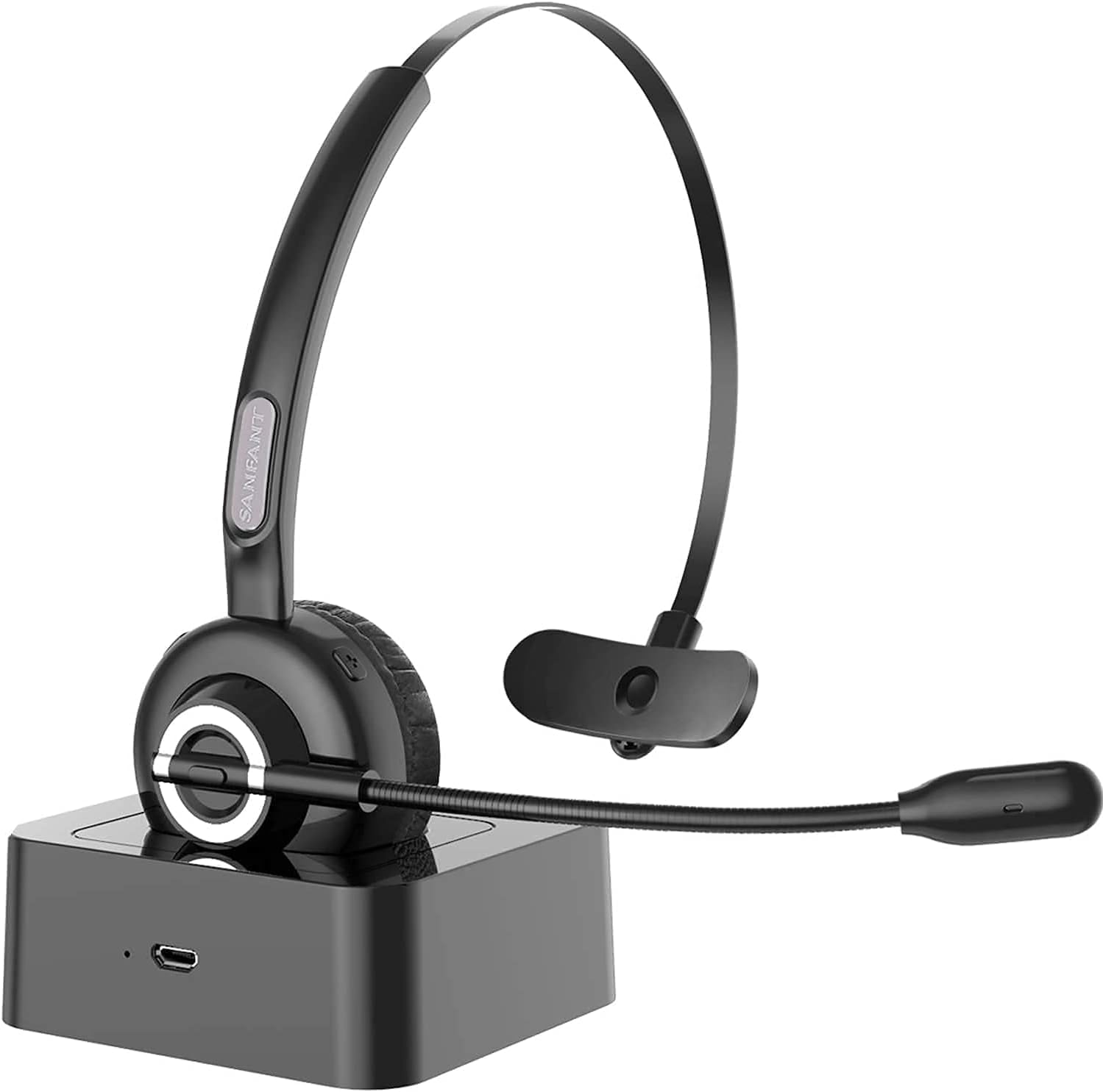 Trucker Bluetooth-Headset V5.0 Mit Mikrofon Und Geräuschunterdrückung - 18 Stunden Gesprächszeit, Kabelloses Headset Mit Ladeständer Für Handy/Laptop/Tablet
