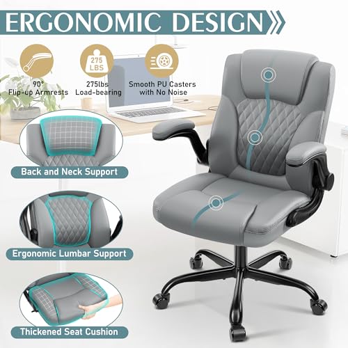 Image of Leather Office Chair, PU Home Computer Desk Chairs with Ergonomic Back Support, 360Swivel Free,Small Gaming Chair with Wheels and Adjustable Armrests, for Short People Use