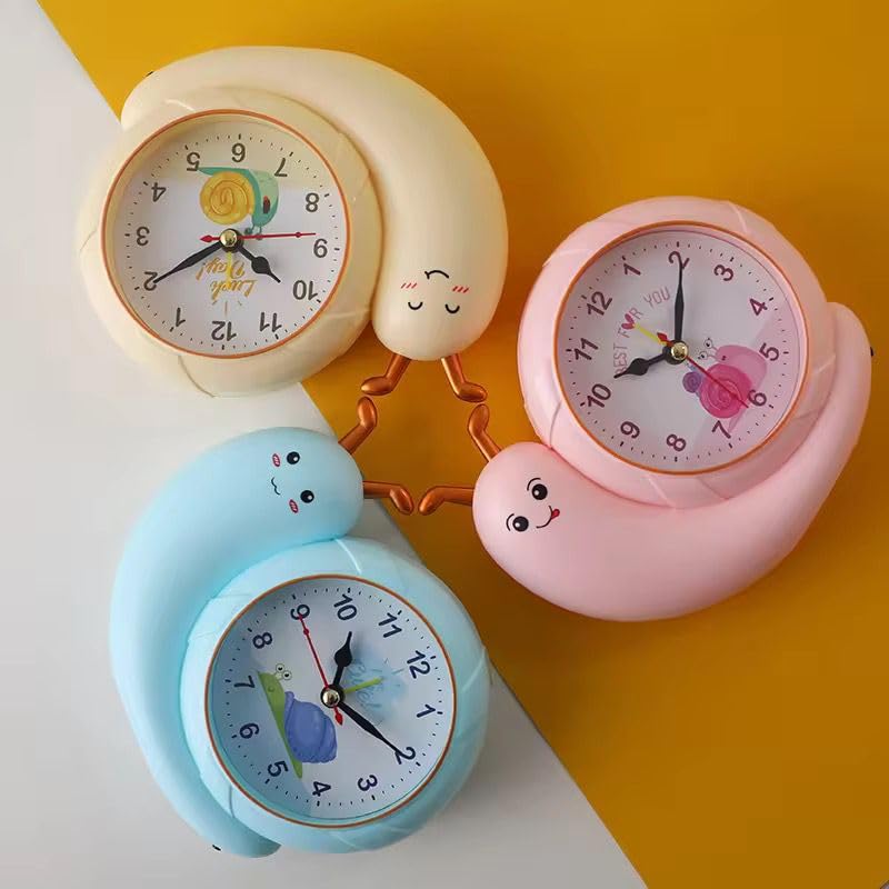 JMK Crafts Kids Desk Alarm Clock – Cute Snail Theme | Silent Non-Ticking Bedside Table Clock for Boys & Girls | Cartoon Decorative Clock for Bedroom, Study Desk & Shelf (Random Color)