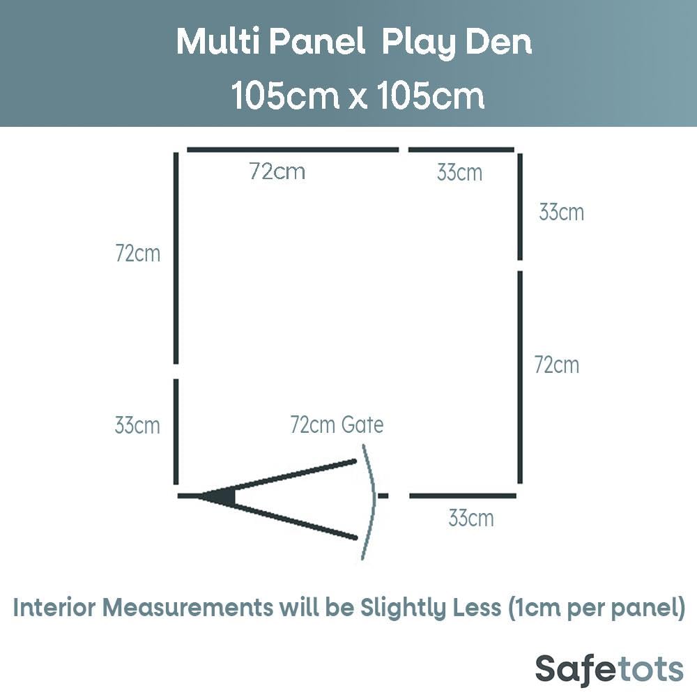 Safetots Recinto Gioco Premium Multipannello, 105cm x 105cm, Nero, 70cm di Altezza, zona Gioco per Bambini