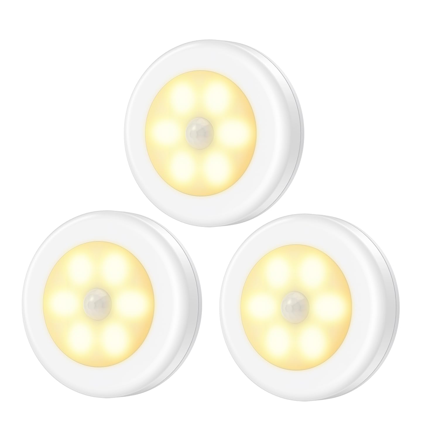 AMIR Motion Sensor Light Indoor, 3 Pack Stick-On LED Night Light with Adhesive Pads, Battery Powered Under Cabinet Lights, Cupboard Lights for Wardrobe, Stairs, Kitchen, Closet(Warm White)