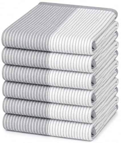 Image of Premium Kitchen Towels 100% Cotton 20 inchx28 inch 6-Pack - Grey | Large 238 GSM yarn dyed flat woven 100% cotton kitchen towel set for lightweight absorbent everyday drying