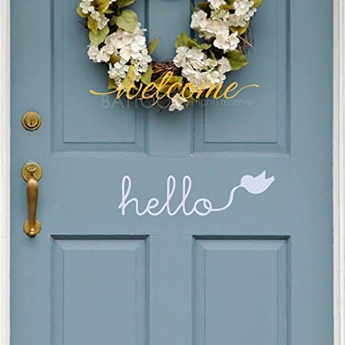 BATTOO Hello Door Decal Vinyl Wall Quote Hello Wall Or Door Decal Sticker- Hello Wall Decal Vinyl Lettering Hello Front Door Decal(White, 16" WX4.6 H)