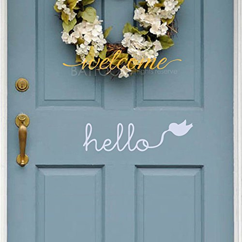 BATTOO Hello Door Decal Vinyl Wall Quote Hello Wall Or Door Decal Sticker- Hello Wall Decal Vinyl Lettering Hello Front Door Decal(White, 16