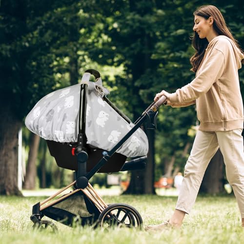 Image of Windproof Baby Car Seat Cover, 3D Mink Dot Infant Car Seat Canopy with Breathable Mesh Window, Baby Carrier for All Seasons, Easy Access Carseat Covers Snug Fit Infant Stroller(Elephant)