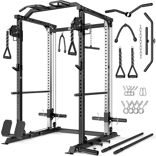 Image of DP01 Power Cage, 2000LBS Squat Rack with Cable Crossover and Dual Independent Pulley System, Full Cage for Full Body Training, Power Rack with More Training Attachments for Home Gym