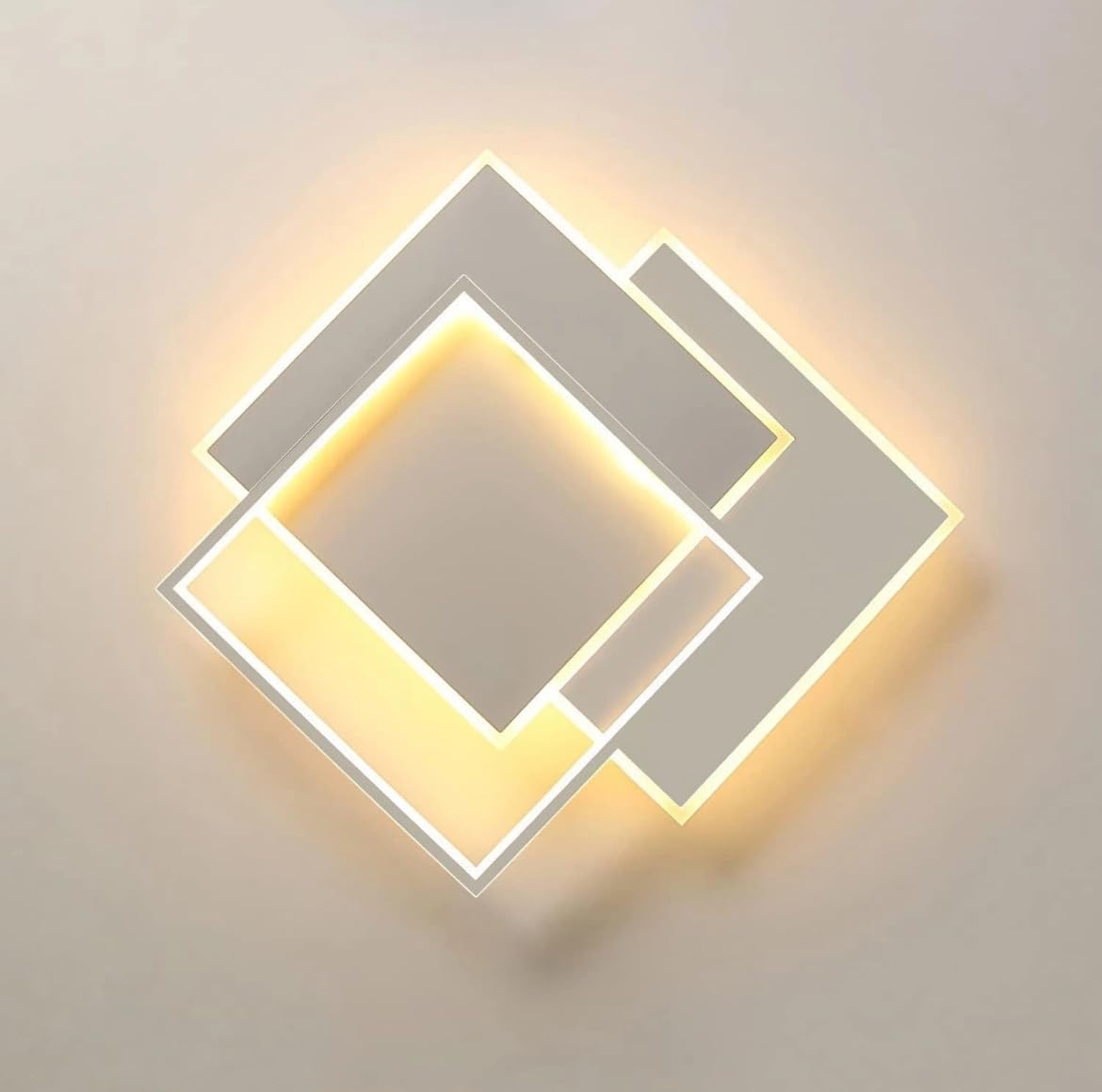 Plafoniera LED Moderna 64W con Telecomando + App Bluetooth, Dimmerabile CCT 3000K-6500K, Design a 3 Quadrati Bianchi, 5888 Lumen 47×47cm per Soggiorno Camera Ufficio, Installazione Facile e Accessori