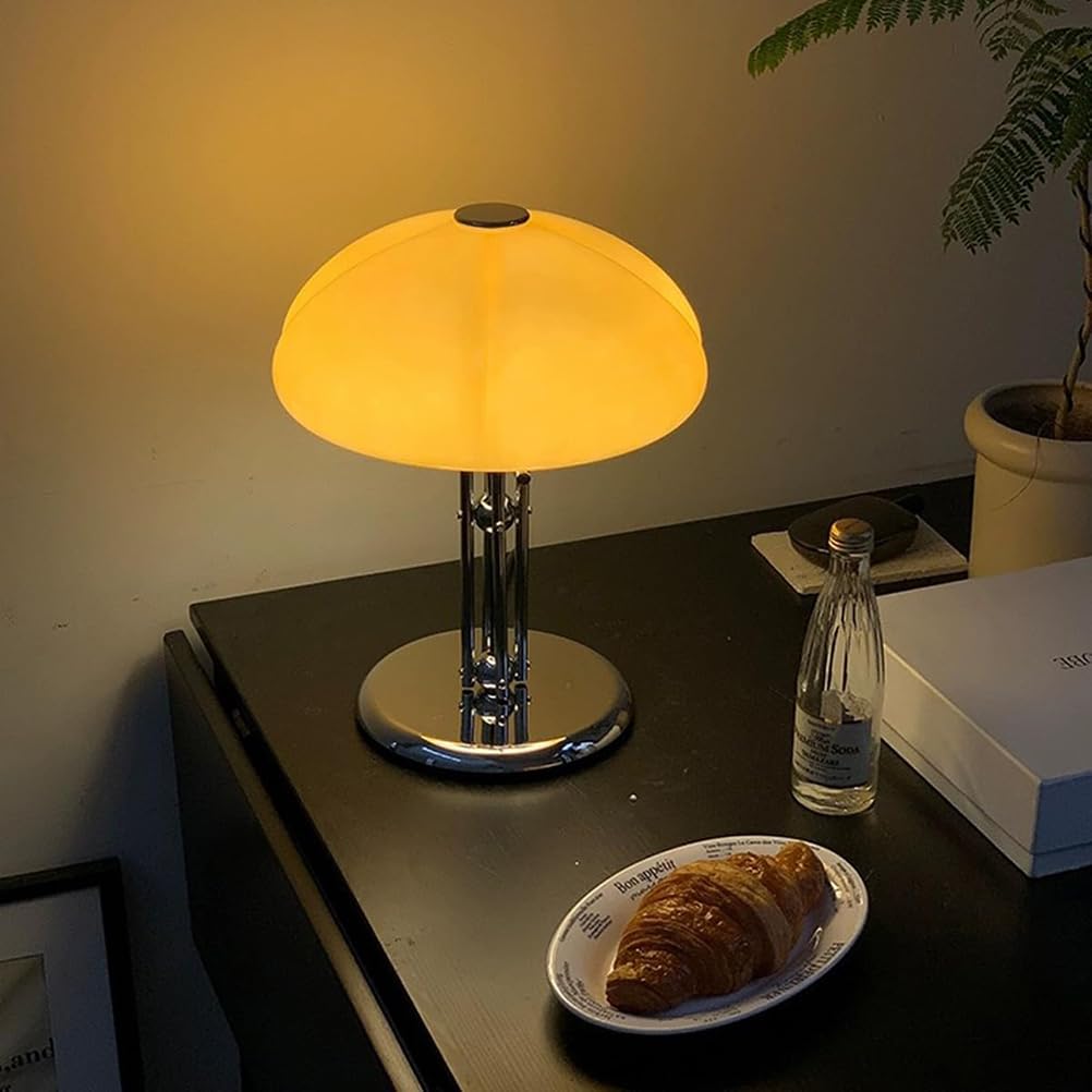 AoLa Pilz Tischlampe mit Kabel, Dimmbar LED Pilz Lampe mit Schalter und USB Stecker Tischleuchte Modern Mushroom Lamp mit Orange Glas Lampenschirm Nachttischlampe für Schlafzimmer Wohnzimmer Deko