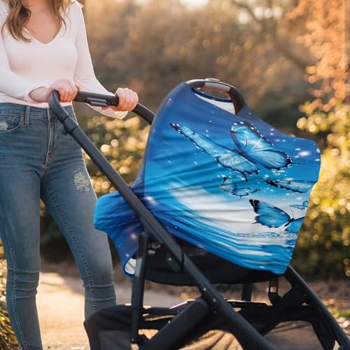 Image of Car Seat Cover Baby Blue Butterfly Breast Feeding Covers for Women - Multi Use Baby Stroller and Carseat Cover, Soft Breastfeeding Covers