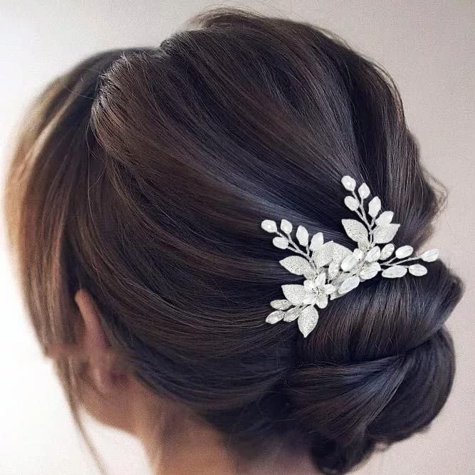 Brishow Bride Wedding Hair Pins Bridal Silver Rhinestone Hair Clip Leaf Crystal Hair Acessory for Women and Girls (2 PCS)