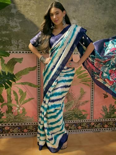 Image of SIRIL Women's Cotton Printed Saree With Unstitched Blouse Piece