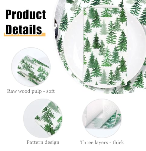 HEIPINIUYE 50 Pieces Christmas Tree Paper Napkins 3-ply Xmas Green Forest Guest Towels Disposable Hand Towels for Bathroom Winter Christmas Holiday Party Dinner Napkins – Image 4