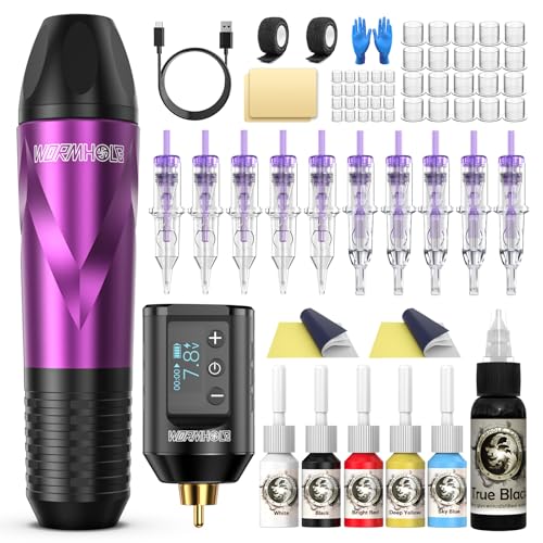 Image of 1,500mAh Power Supply Wormhole Tattoo Gun Tattoo Kit Wireless Tattoo Practice Gun Kit Wireless Tattoo Machine Kit Rechargeable Cordless Tattoo Power Supply
