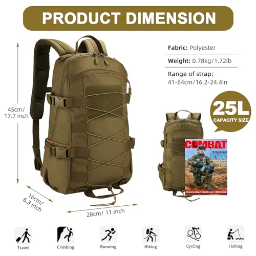 Mochila de senderismo táctica ligera 25L, caqui miniatura 3