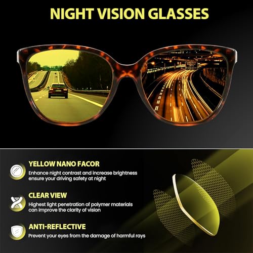 TJUTR Night Driving Glasses for Women Polarized Yellow Tint Night Vision Glasses Anti Headlight Glare Glasses at Nighttime4