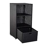 PE Rattan Wicker Outdoor Pool Towel Water Bottles Robes Valet Stand Organizer Rack Storage Cabinet 2 Upper Storage Shelves 1 Bottom Drawer for Storing Creams Lotions and Sunscreen