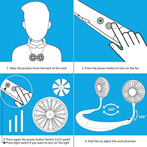 Image of One94Store Portable Neck Fan - 1200mAh USB Rechargeable, 3-Mode, 7-Blade, Hands-Free Wearable Cooling Fan, Up to 3 Hours Use for Travel, Office, Outdoor, Sports & Home (Pink)