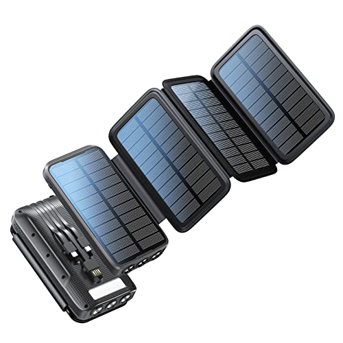 Batterie Externe Solaire 20.000mAh, Chargeur Solaire avec 4 Panneau Solaire,
