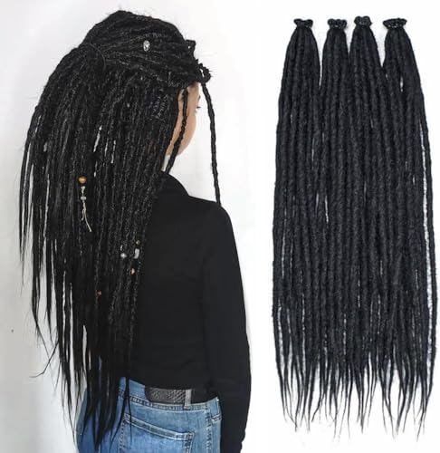 PORSMEER 20 mechones por paquete de extensiones sintéticas negras oscuras para mujer, hechas a mano, estilo hippie, rastas de 0.6 pulgadas de ancho, pelo suave estilo reggae, pelo trenzado de