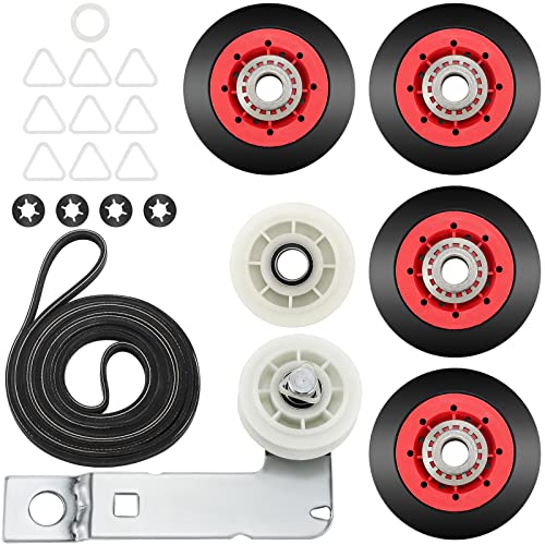 4392067 Dryer Repair Kit(𝟓 𝐖𝐡𝐞𝐞𝐥𝐬)&W10837240 Dryer Idler Pulley Compatible for Ken-more,May-tag Elite Dryers,Includes WPW10314173 Drum Roller,661570v Dryer Belt,279640 Idler Pulley by MIFLUS