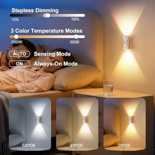 Aplique de pared LED recargable de madera con sensor de movimiento pack de 2 3