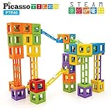 PicassoTiles® PTR45 Roller Coaster STEAM 45 Pcs 3D Creativity Magnet Building Block, Construction Educational Track Building Block Set w/ 5 Different Shapes and Idea Book