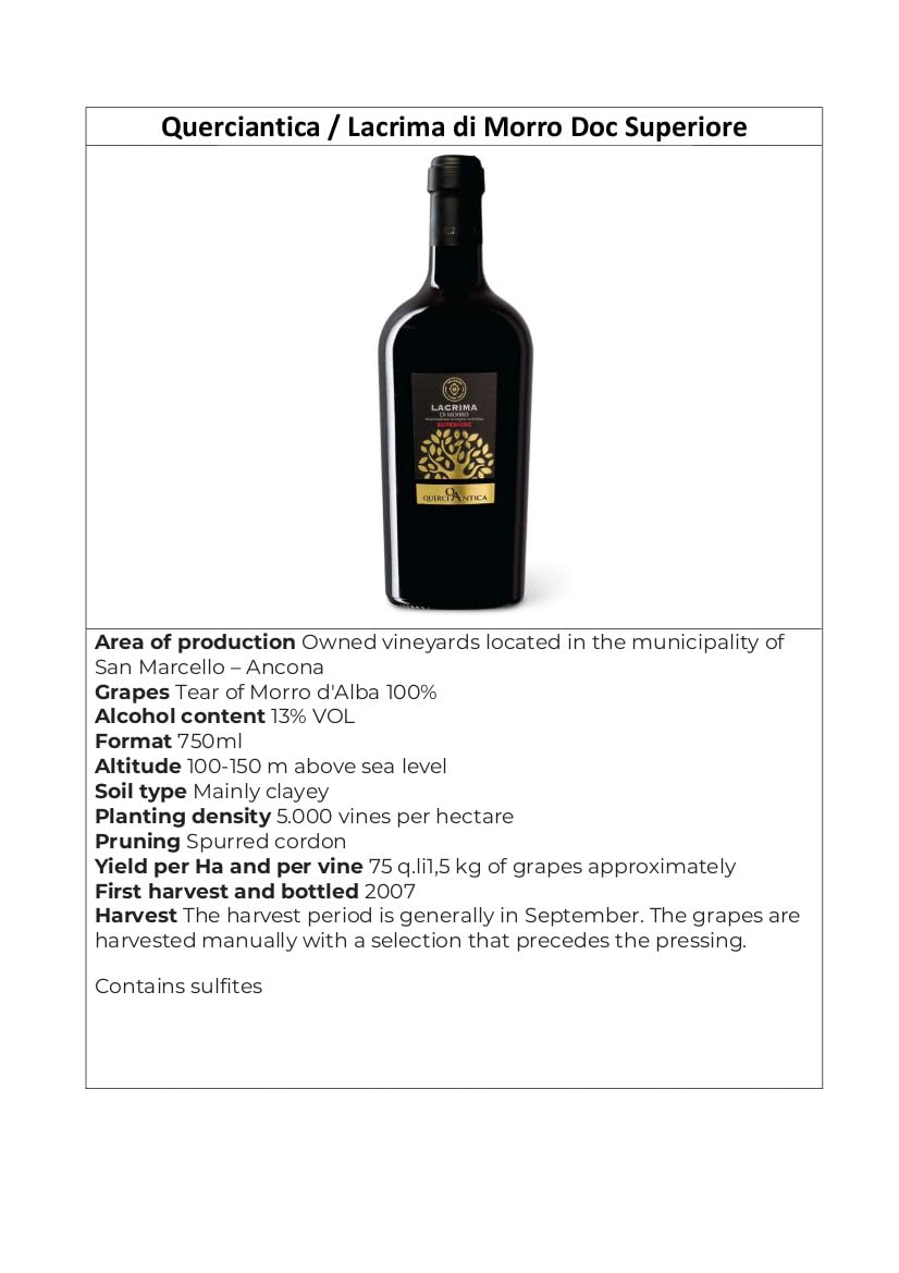 Lacrima di Morro D'Alba D.O.C. Superiore vino rosso VELENOSI (6 bottiglie 75 cl.)