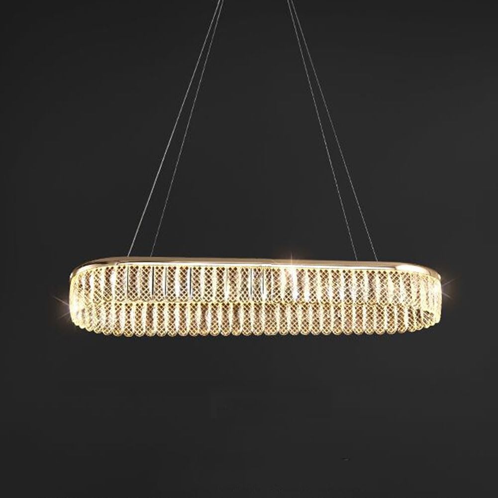 HXYSXHJUO French luxury crystal chandelier, creative round lamp, electroplated aluminium S gold + for dining room bedroom living room,Gold,oval 80cm