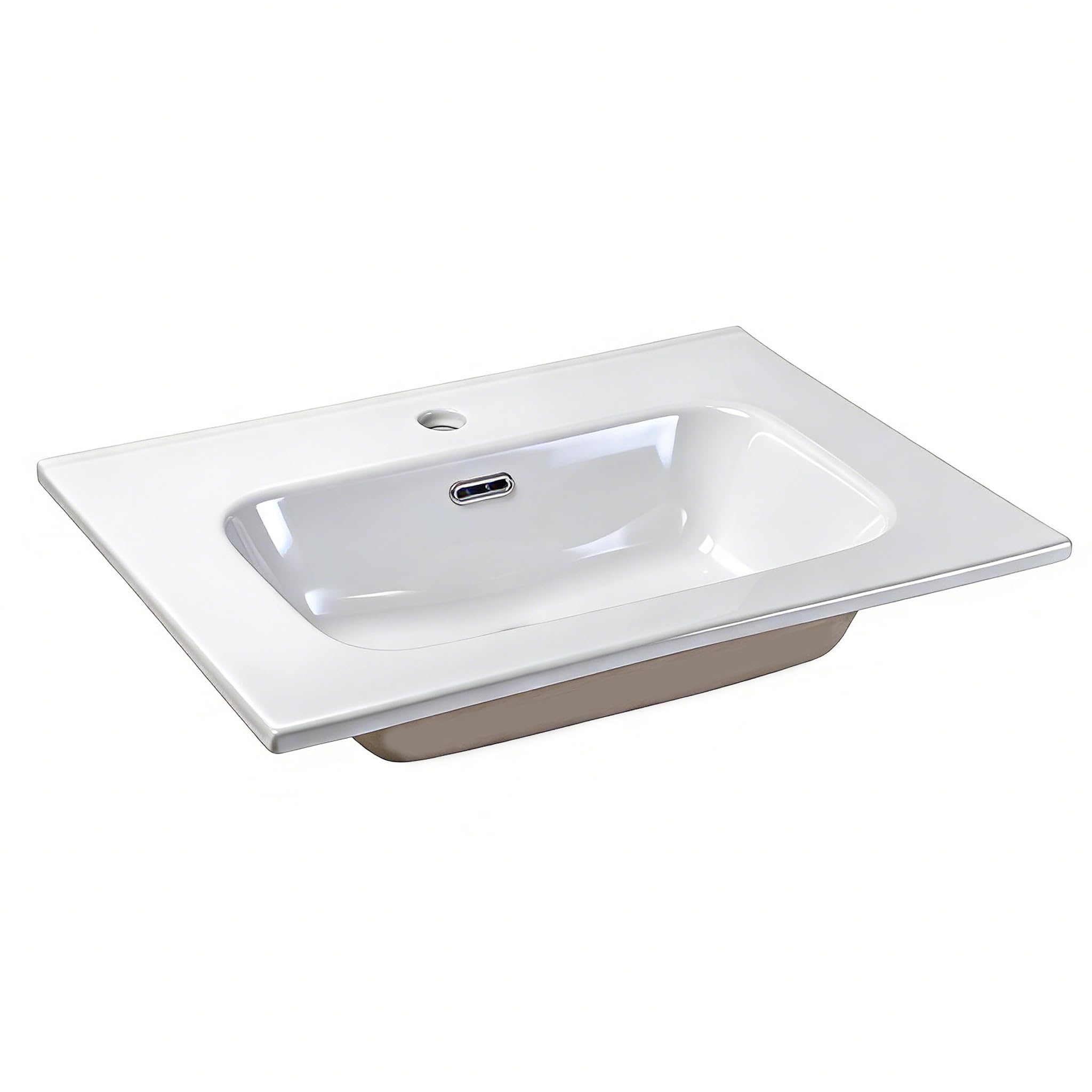 NUESTRA VIDA Waschbecken aus Keramik Weiß 61x46x17,5 cm Eckig, Einbauwaschbecken mit Hahnloch und Überlauf, Handwaschbecken für das Badezimme