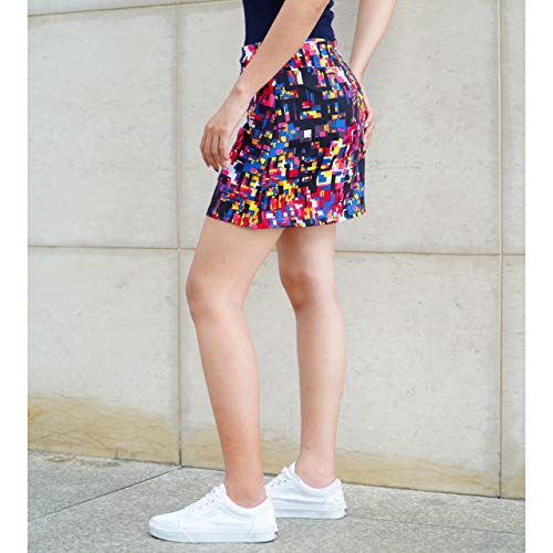 ryandrew Skort for Women Lightweight Activewear Skirt for Running Tennis Golf Workout Pickleball Walking Casual Colorful Blocks Zipper Pockets Large