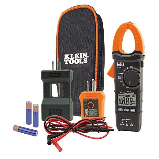 Klein Tools CL110KIT Electrical Tester / Maintenance Kit w/Clamp Meter, Continuity Tester, GFCI Tester, Line Splitter, Case, Leads, 3 x AAA