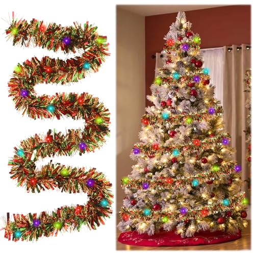 mumisuto Ghirlanda di Natale Tinsel, Ghirlanda Natalizia per Albero con 5M Stringa Luminosa Colorata, Festoni Albero di Natale per Decorazione Dell'albero di Natale (1 Pezzi, 5M)