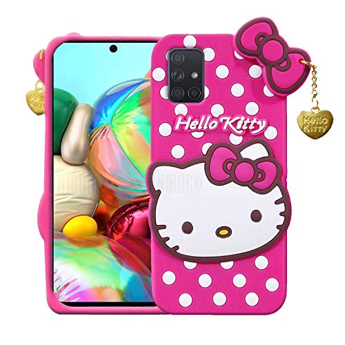 Image of Unirocka Hello Kitty Back Case Cover For Samsung Galaxy A71| 3D Cute Hello Kitty Case |Soft Silicone Rubber Back Cover With Pendant Kitty Cover For Samsung Galaxy A71 - Pink