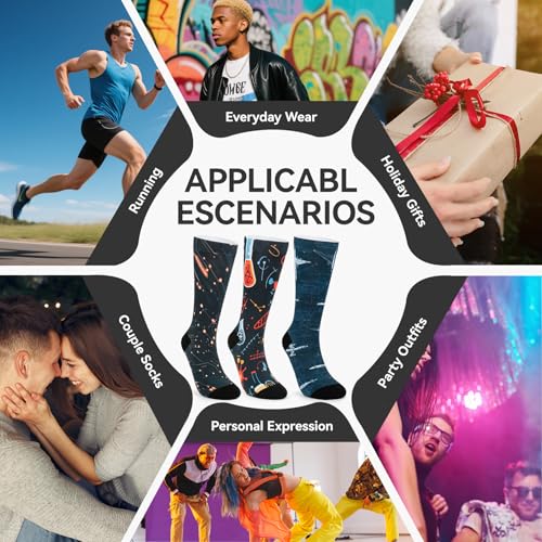 Image of Novelty Crew Socks for Unisex Wild Side with These Eye-Popping Prints 3 Pairs One Size