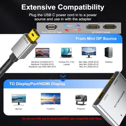 Image of Mini DisplayPort to HDMI and DisplayPort Adapter,4K@60Hz MST Hub