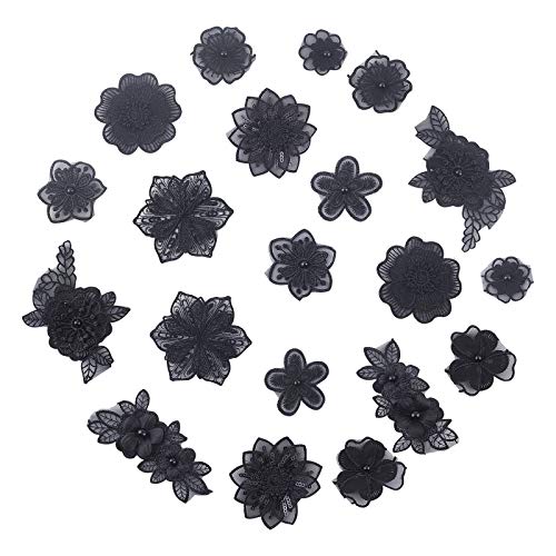 nbeads 20 Pcs Patchs avec Dentelle, Noir Organze Brodé de Dentelle Fleur on Patchs Correctifs de Coudre pour Réparer et Décorer Vêtements Sacs à Dos Jeans Caches Chaussures