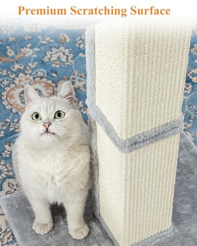 Karolpar 32" Cat Scratching Post for Indoor Cats, Sisal Cat Scratcher with Plush Perch, Large Scratch Post with Bed, Removable Cover, Sisal Fabric,Light Grey - Image 3