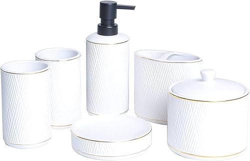 Miniatura 6 de Vanity Bathroom Decor, Retro Bathroom Accessories Set Ceramic with Relief Pattern European Style Bath Set for Housewarming Gift Housewarming