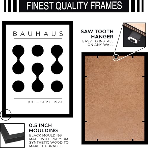 Image of BLINKART Vintage Bauhaus Retro Geometric Aesthetic Poster Gallery | Colorful Wrap Framed For Home Office Studio Living Room Modern Art Studio Decoration Abstract Shapes | (d98) | 13x10 Inch