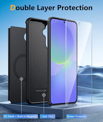 Image of FNTCASE for Galaxy A36-5G Phone Case: Samsung A36 5G Magnetic Cover [Fit for Magsafe] with Screen Protector, Anti-Slip Textured, TPU+PC Dual Layer Shockproof, Military Grade Drop Protection (Black)
