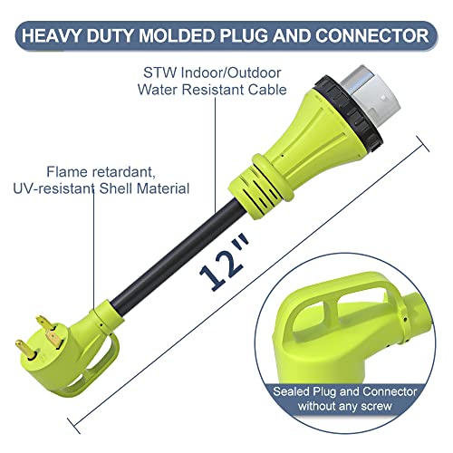 AOWEITOUR 30 Amp to 50 Amp RV Locking Adapter Cord, NEMA TT-30P Male to SS2-50R Twist Lock Female Power Dog Bone Plug, Heavy Duty STW 10 Gauge for RV Trailer Camper(12 Inch) - Image 2