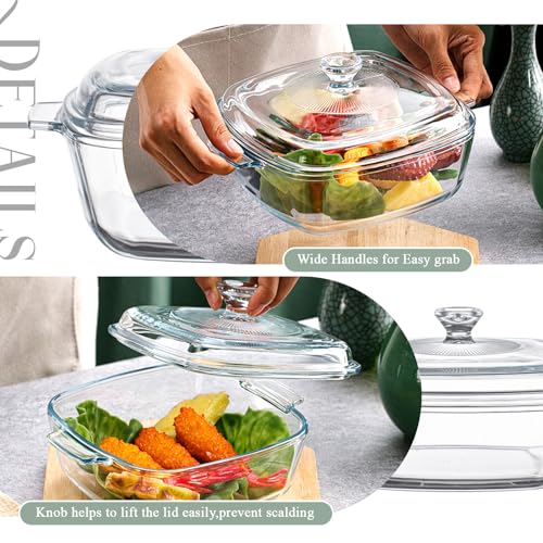 Maxcheck LNY-MAXCHECK-1947 2 Pieces Glass Casserole Dish With Lid Baking Casserole Dish Covered Cookware Microwave Bowls thumb #2