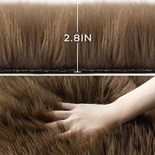 Ashler Faux Fur Rug, Fluffy Shaggy Area Rug Ultra Soft 2.3 X 3.3 Feet Sheepskin Fur Rug, Dark Coffee Fuzzy Rug Machine Washable Shag Rug, Nursery Decor Throw Rugs For Bedroom, Kids Room, Living Room #TOP1