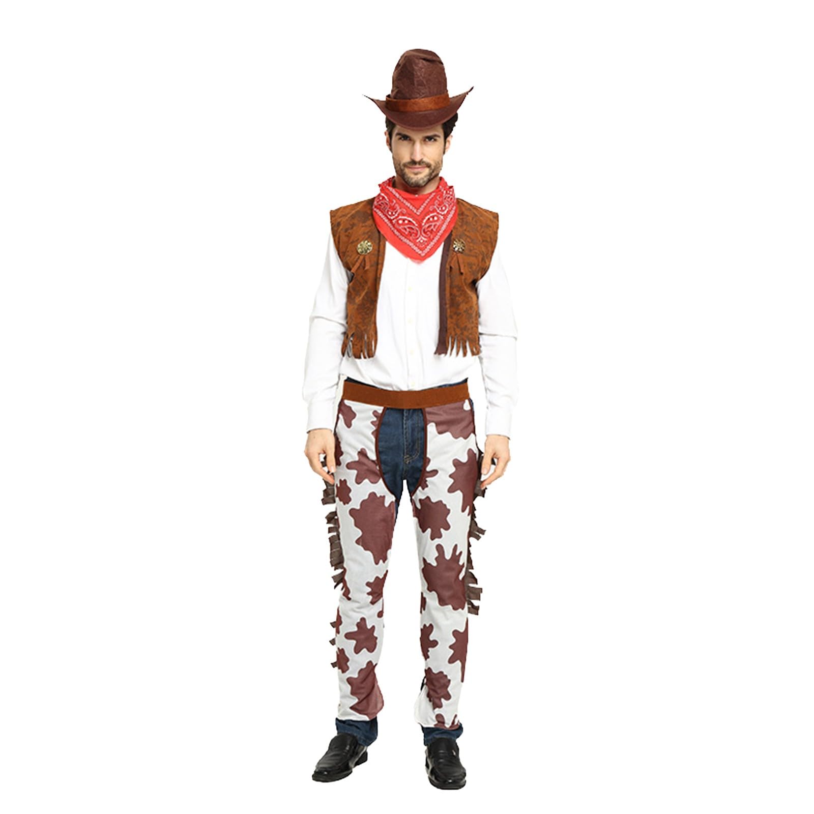 Generisch 2026-Cowboy Uomo Western Cowboy Cosplay Gilet Frange Con Cappello Foulard Collana Per Carnevale Hippie Set Per Adulti