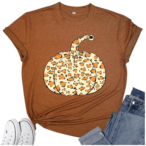 Thanksgiving Shirts for Women: Thankful Greatful Blessed Fall Pumpkin Short Sleeve Crew Neck T-Shirt