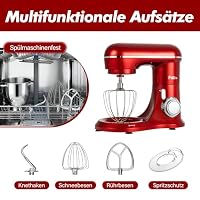 Fab-Serie 6L Küchenmaschine von Kitchen in the box, leistungsstarke Rührmaschine mit 1300W, 10 Geschwindigkeiten, ideal für den täglichen Gebrauch, inkl. Knethaken, Schneebesen & Rührhaken, Rot – Ansicht 6