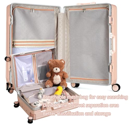 Aluminum Frame Luggage, Large Capacity Travel Suitcase, 20 Inch Carry on Luggage, Hard Shell Suitcase, Silent Universal Wheels,Silver,28in3